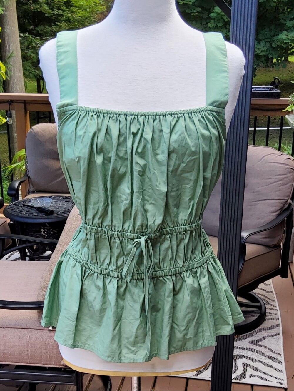 My Style Green Smocked-Waist Camisole Tank Top In 100% Cotton